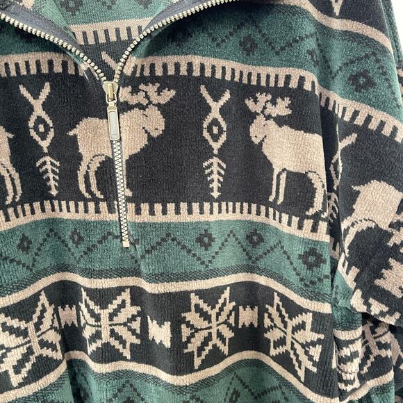 Norm Thompson Velour Pullover Moose Fair Isle 1/2 Zip Sweatshirt Shacket Large - Picture 7 of 10